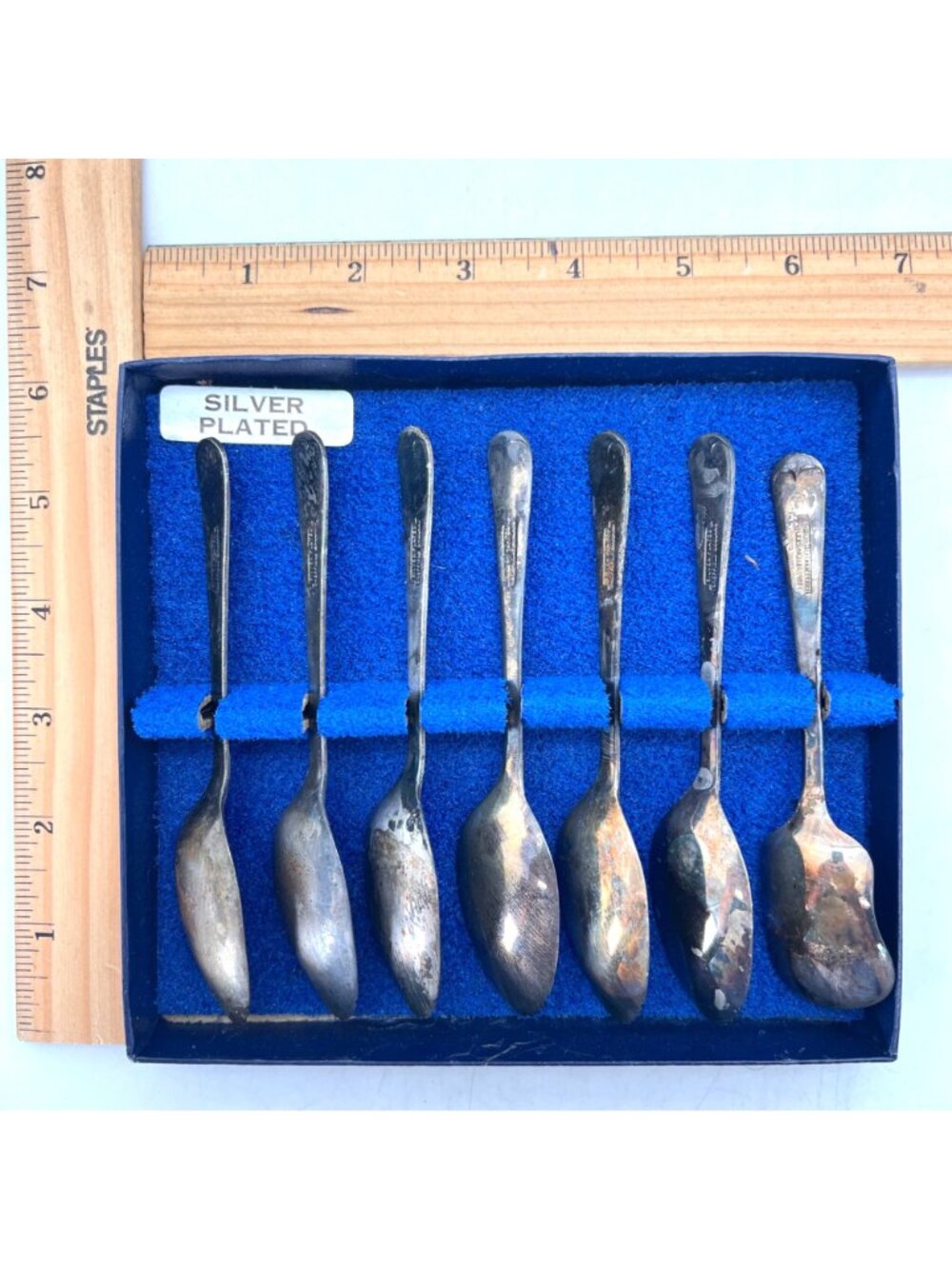 Vintage Silver-Plated Sheffield England Spoon Set In Box - 7 Pieces - Tarnished - Picture 5 of 7